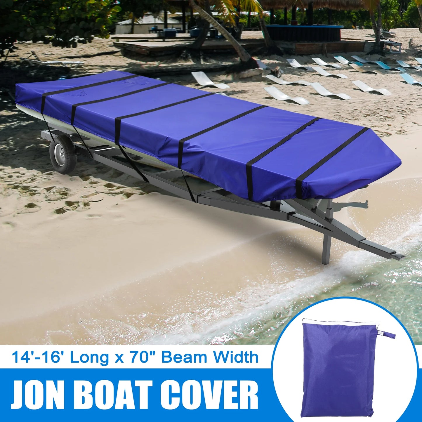 1 Set 14'-16'x70'' Jon Boat Cover 210D Polyester Air Vents Fluid Sunshine Resist Boat Cover Blue