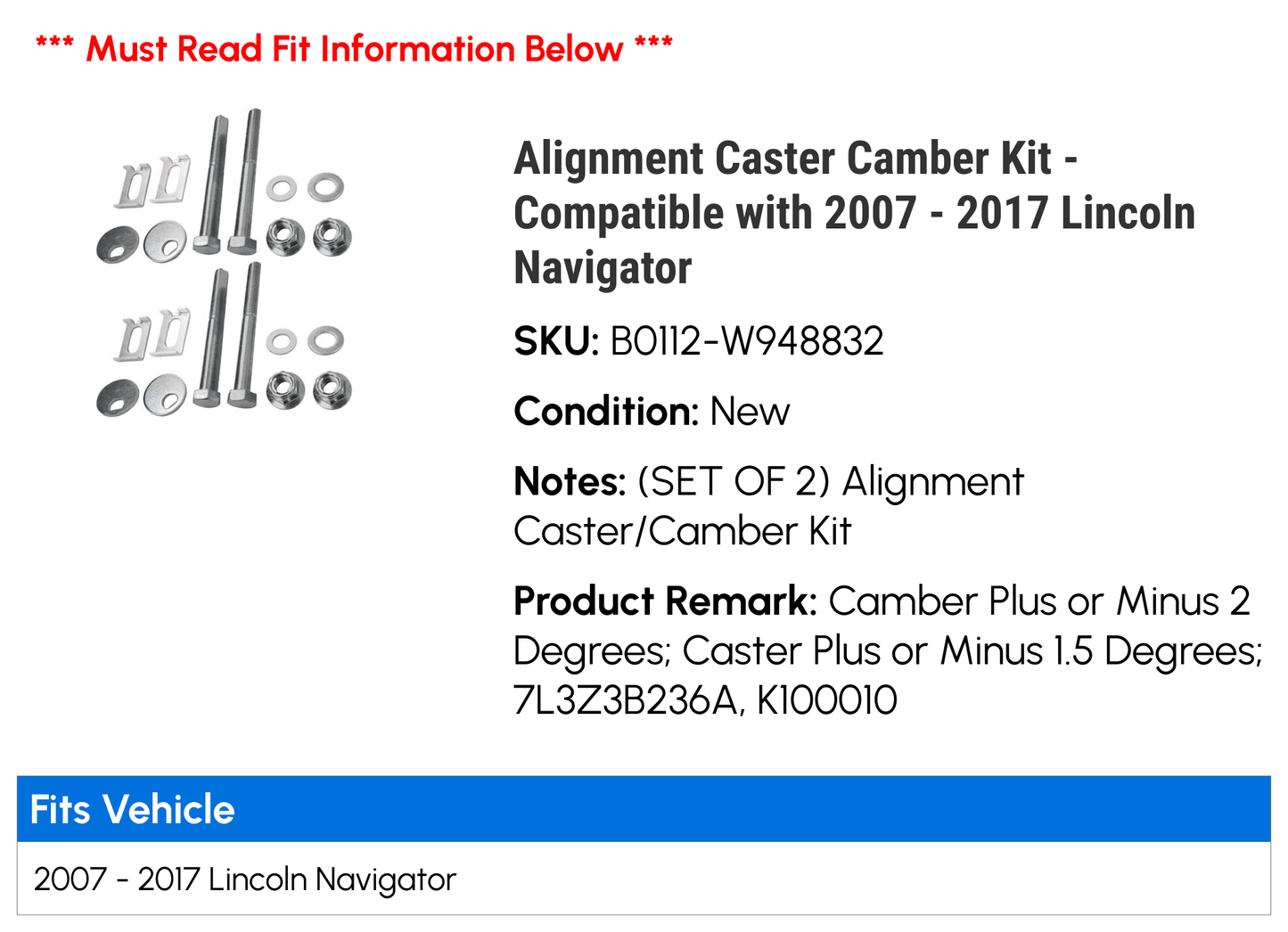 Alignment Caster Camber Kit - Compatible with 2007 - 2017 Lincoln Navigator 2008 2009 2010 2011 2012 2013 2014 2015 2016