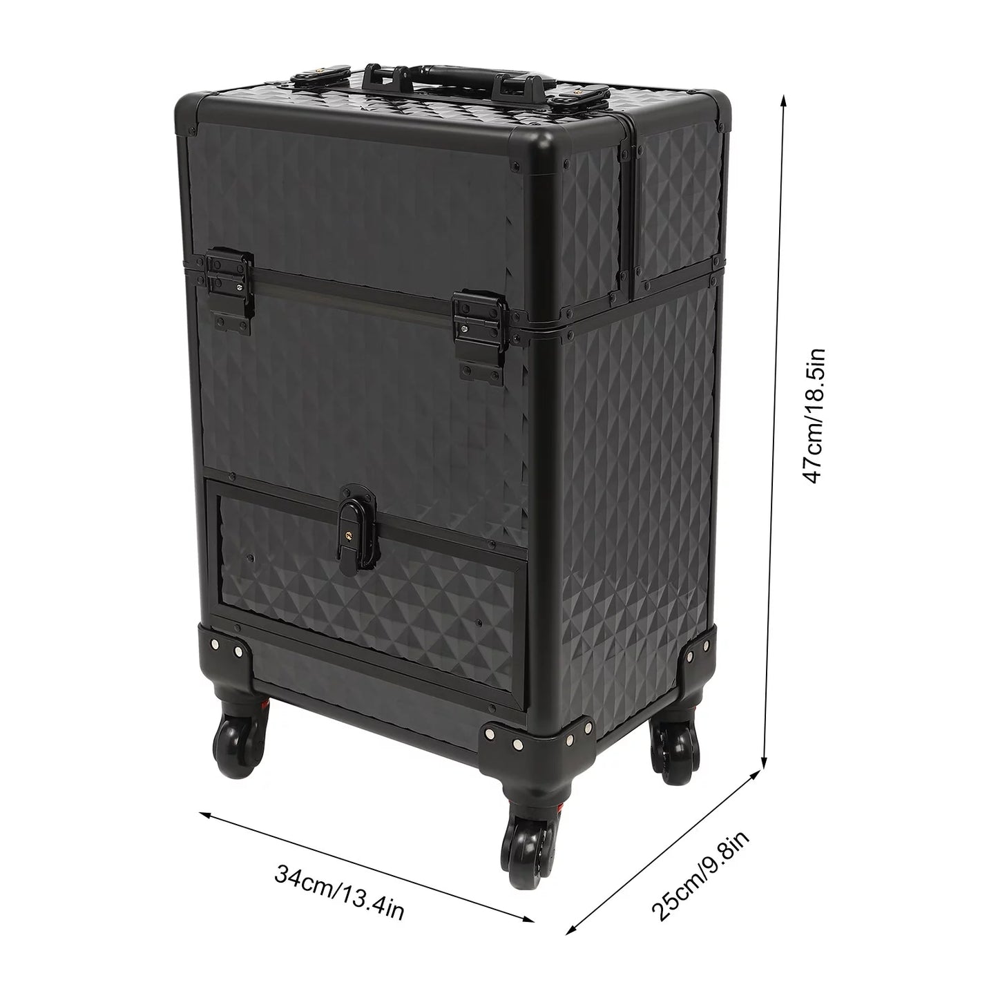 Aiqidi Rolling Makeup Train Case Wheeled Manicure Storage Case Trunk Nail Organizer Luggage Cart Salon Cosmetic Trolley Box Black