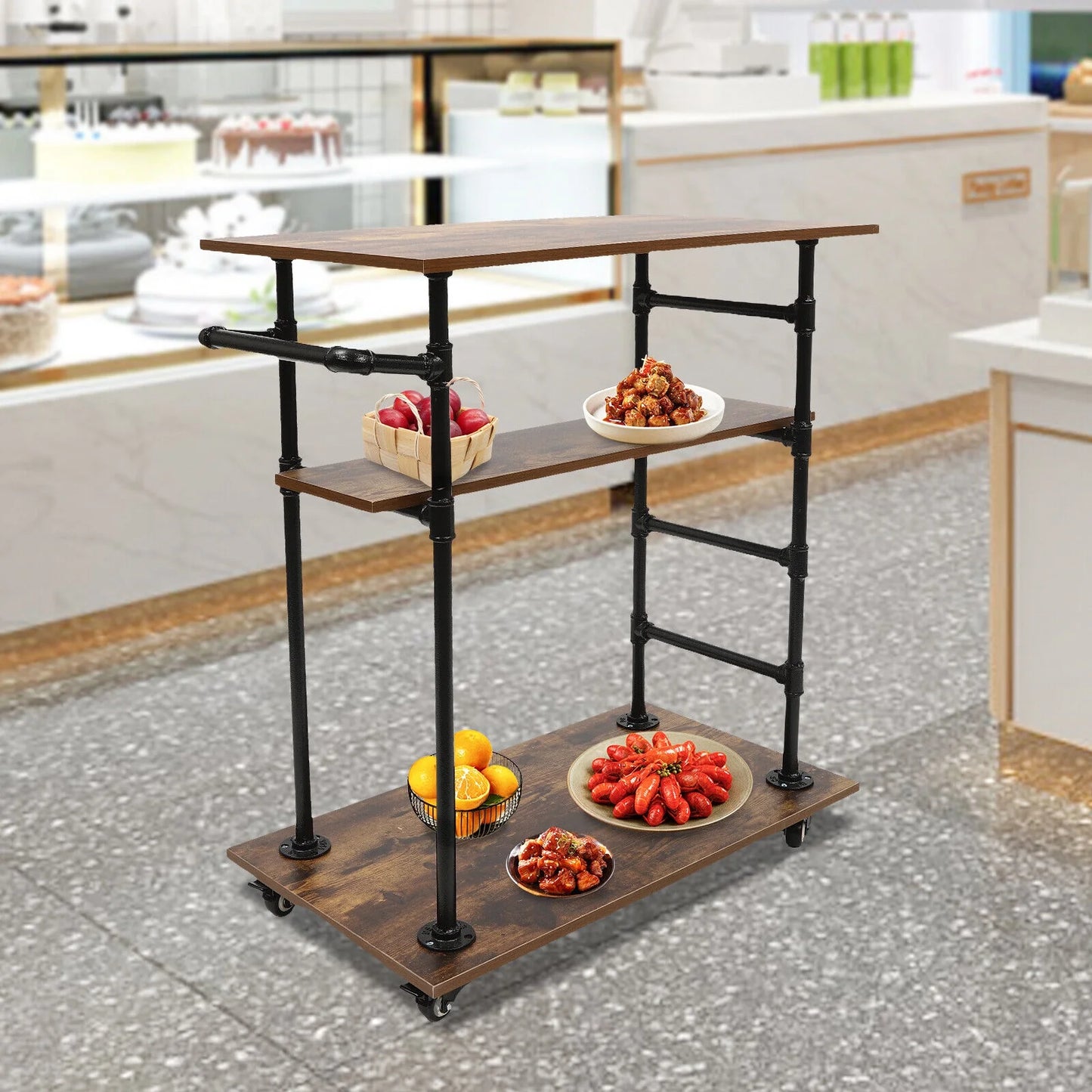 3 Layers 31.5"L x17.7"W x39.4"H Kitchen Cart Removable Hooks W/ Universal Wheels