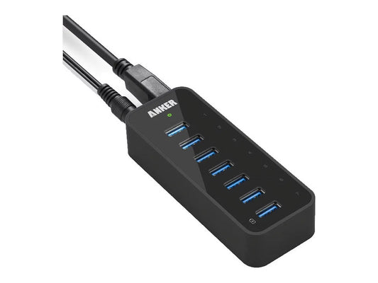 Anker USB 3.0 7-Port Hub with 1 BC 1.2 Charging Port up to 5V 1.5A, 12V 3A Power Adapter Included [VIA VL812-B2 Chipset] Black