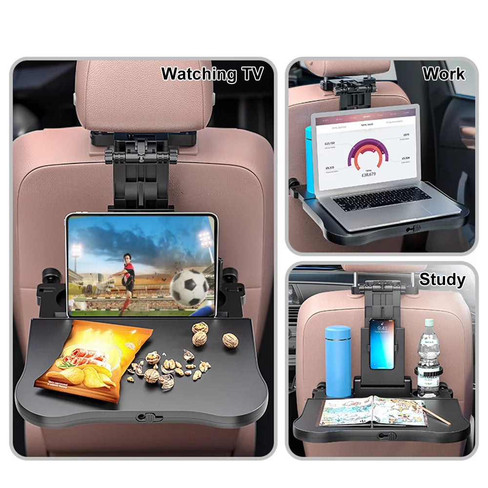 Apexeon Car Seat Table with Phone Holder, Adjustable and Foldable Back Seat Food Tray for Working, Writing, Eating， Black