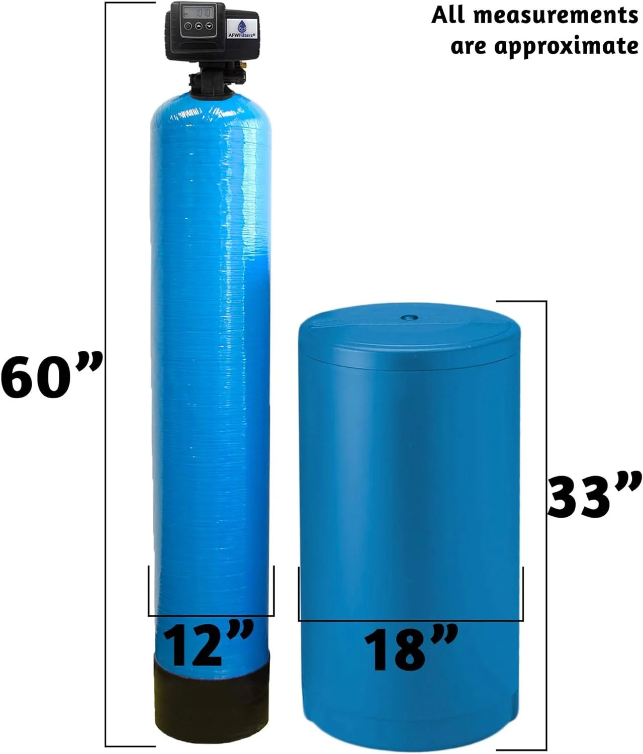 AFWFilters 2 cubic Foot 64k Whole Home Iron Pro Liquid Softener with Fine Mesh Resin, 3/4" Plastic MNPT Connection, and Blue Tanks