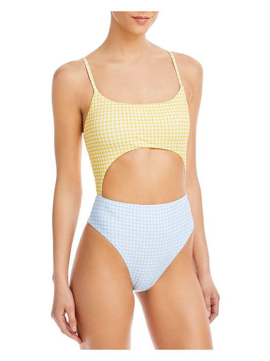 Aqua Swim Womens Checkered Cut-Out One-Piece Swimsuit