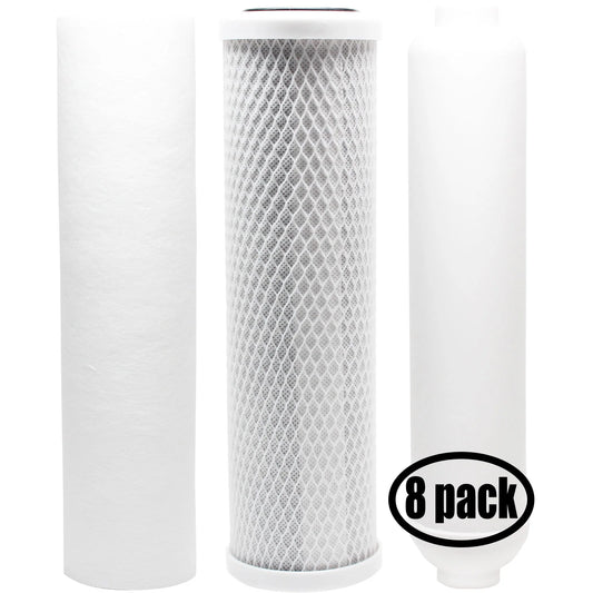 8-Pack Replacement for Filter Kit for US Liquid Systems 200-SENTRY-IX RO System - Includes Carbon Block Filter, PP Sediment Filter & Inline Filter Cartridge - Denali Pure Brand