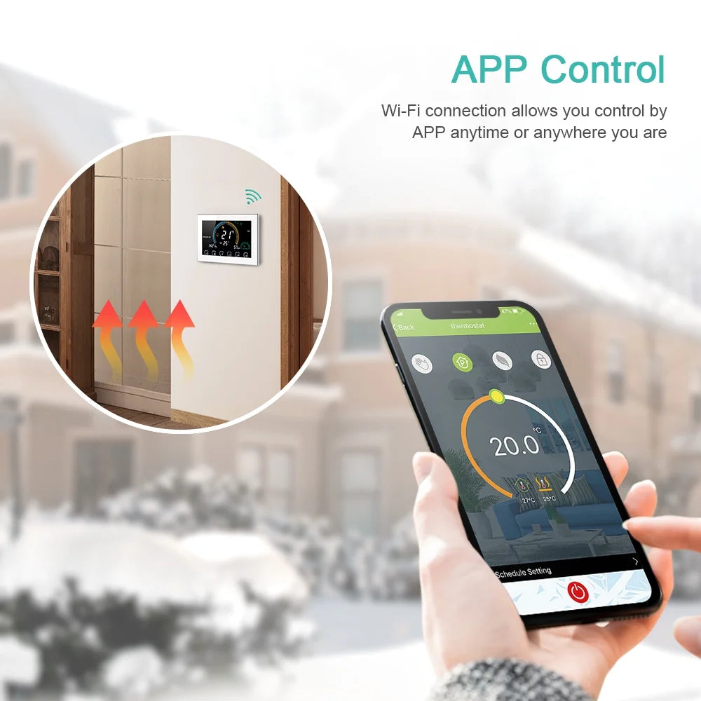 95-240V Smart Programmable 5+1+1 Six Periods Voice APP Control Backlight LCD / Gas Boiler Heating Thermoregulator with Index Humidity Display Lock Function Compatible with Echo Home Tma