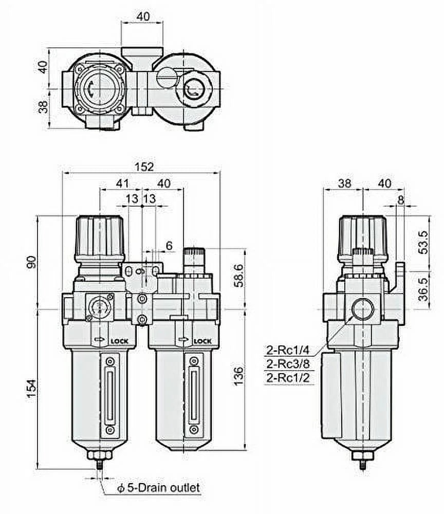 1/2" NPT Air Compressor Filter Pressure Relief Regulator Combo Auto Drain Gauge