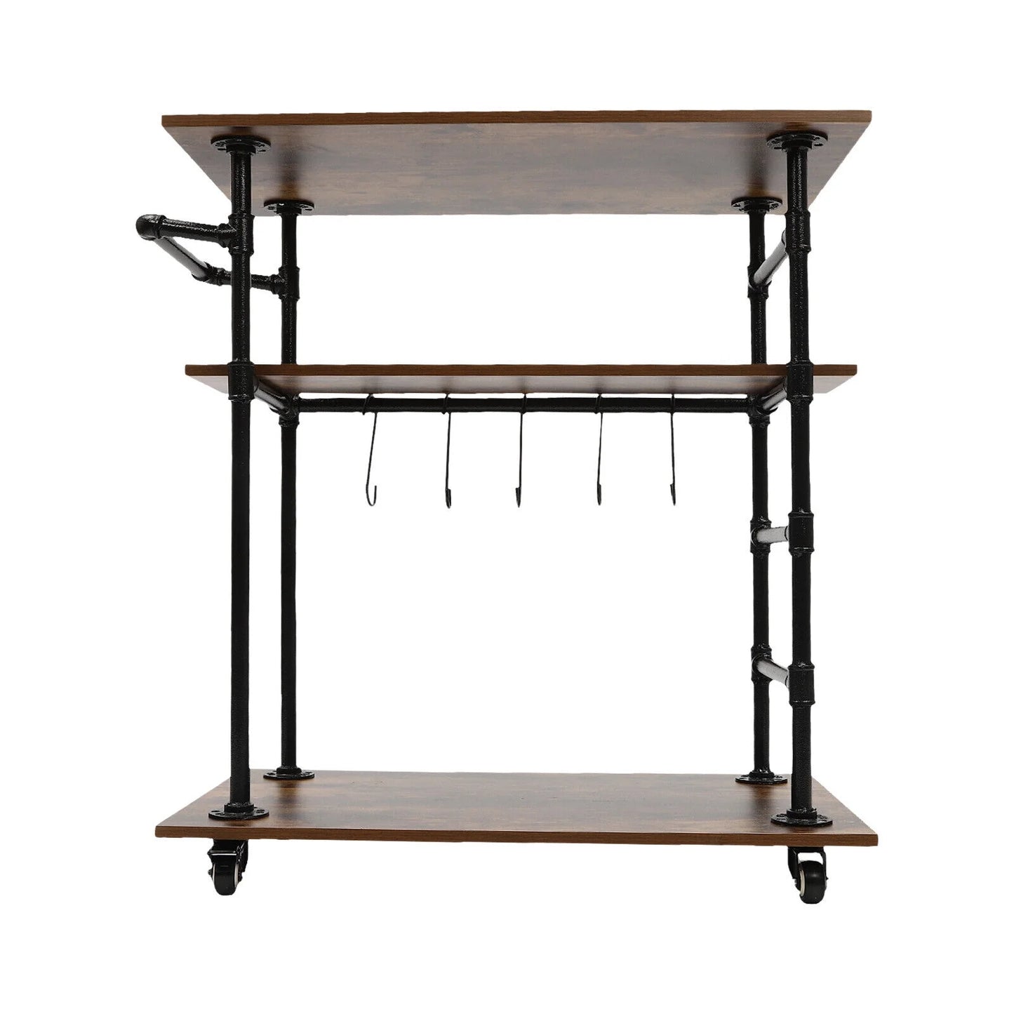 3 Layers 31.5"L x17.7"W x39.4"H Kitchen Cart Removable Hooks W/ Universal Wheels