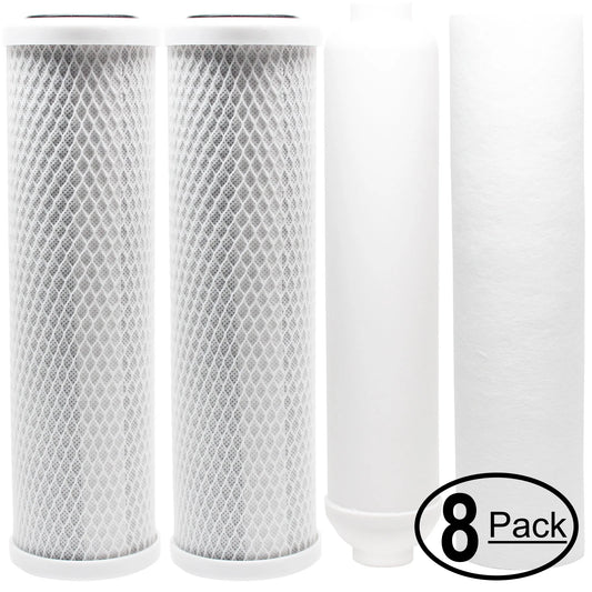 8-Pack Replacement for Filter Kit for Watts W-525 RO System - Includes Carbon Block Filters, PP Sediment Filter & Inline Filter Cartridge - Denali Pure Brand