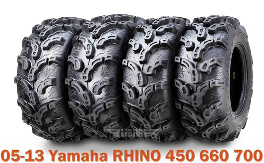 (4) WANDA 25X8X12 25X10X12 fit 05-13 Yamaha RHINO 450 660 700 ATV Tire Set Super Mud