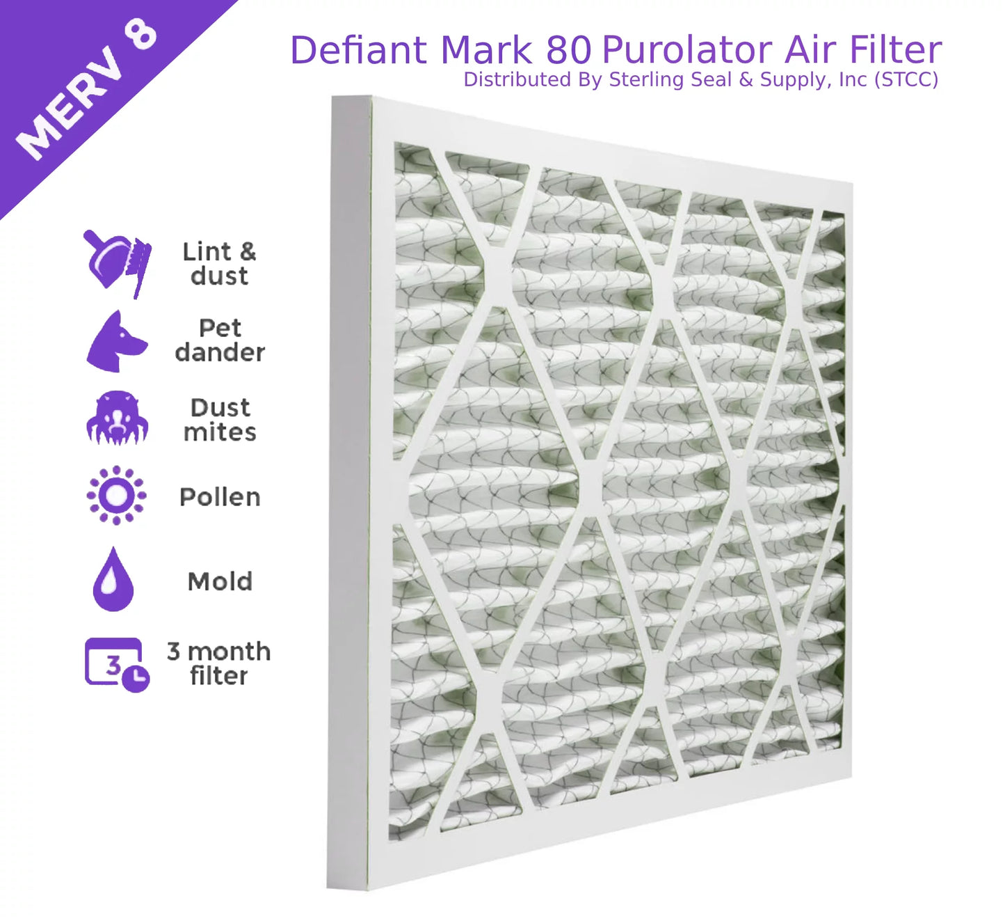 12x12x1, Purolator DMK80 Extended Surface Pleated Air Filter, Mechanical MERV 8, (6 Pack)