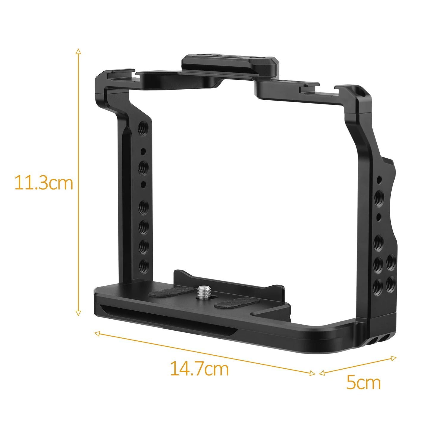 Andoer Camera Cage Aluminum Alloy Video Cage with Dual Cold Shoe Mounts Numerous 1/4 Inch Threads Replacement for A7IV/ A7III/ A7II/ A7R III/ A7R II/ A7S II