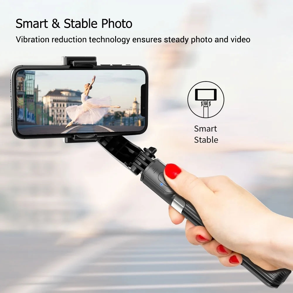 3 in 1 Phone Gimbal Stabilizer Selfie Stick Tripod 86cm 5-Section with Remote Shutter Phone Clamp Smart Rotatable Compatible with Smartphones