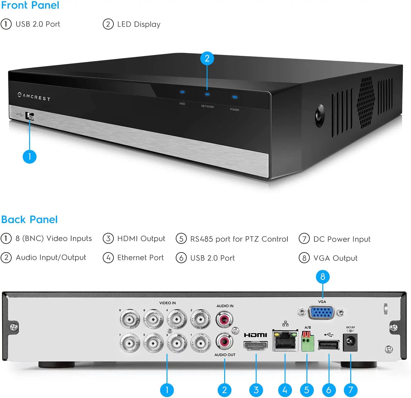 Amcrest 4K 8 Channel AI DVR Security Camera System Recorder, DVR for Analog Security Cameras & Amcrest IP Cameras, AI Smart DVR, Face Recognition, Human & Vehicle Detection AI (AMDV5108-I3)