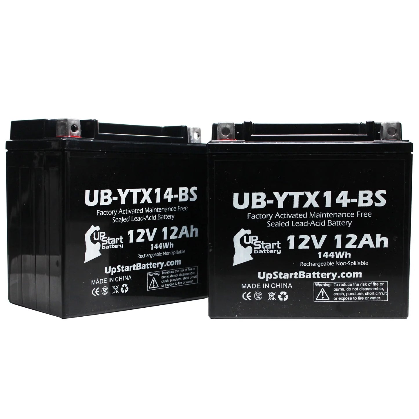 2-Pack UpStart Battery Replacement 2011 BMW F800ST, GS 800 CC Factory Activated, Maintenance Free, Motorcycle Battery - 12V, 12AH, UB-YTX14-BS