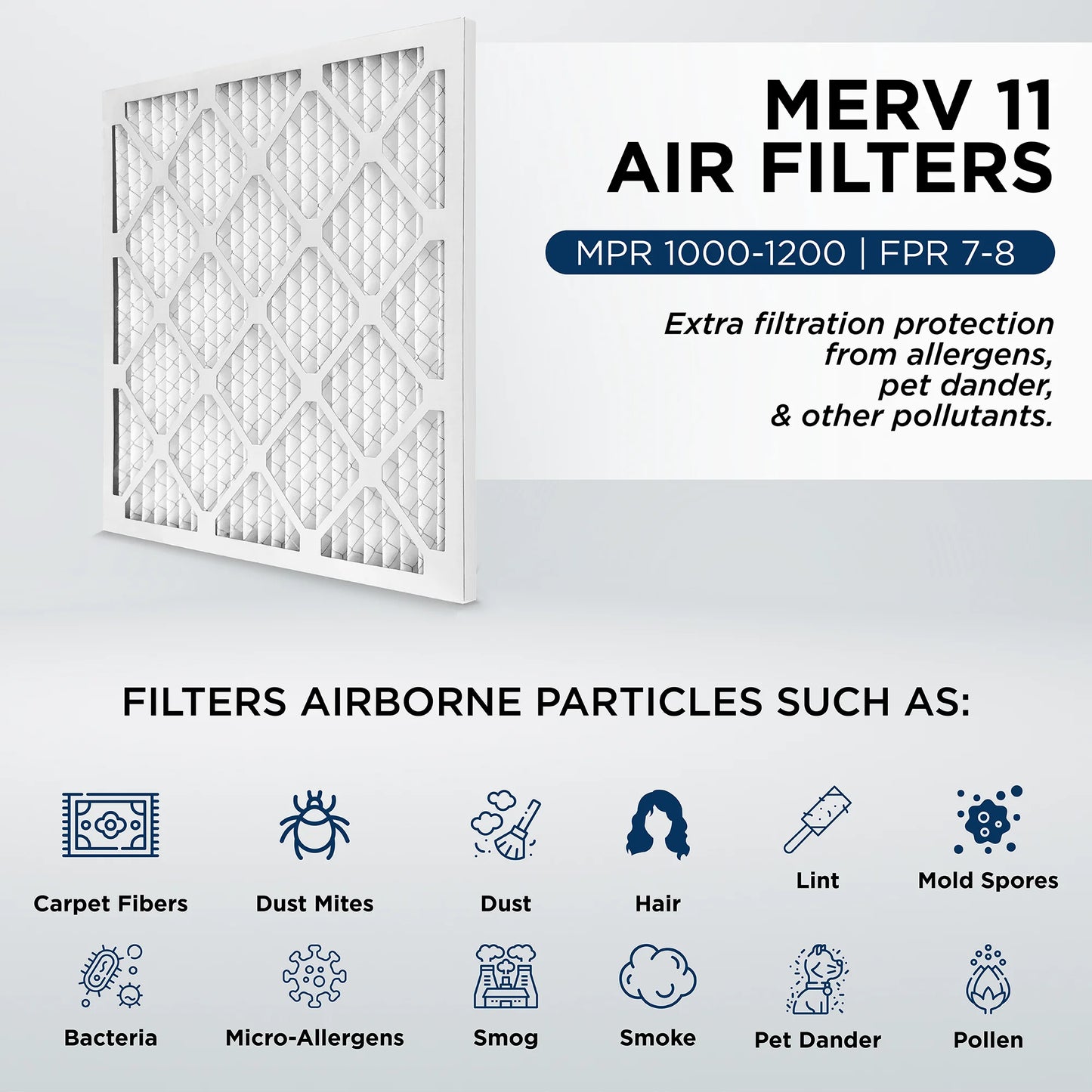 12x20x1 MERV 11, MPR 1000 Pleated AC Furnace 1" Air Filters by Pamlico. Quantity 6. Actual Size: 11-1/2 x 19-1/2 x 3/4