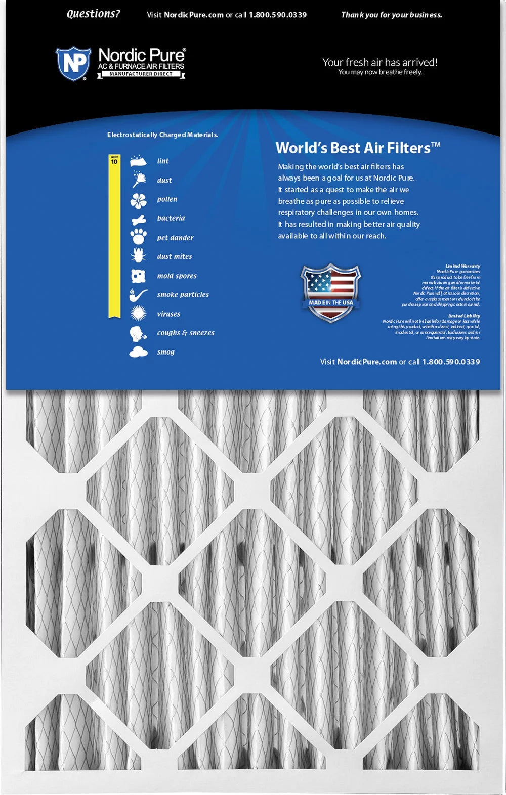 16x25x5 (4 3/8) Honeywell/Lennox Replacement MERV 10 Air Filter 1 Pack