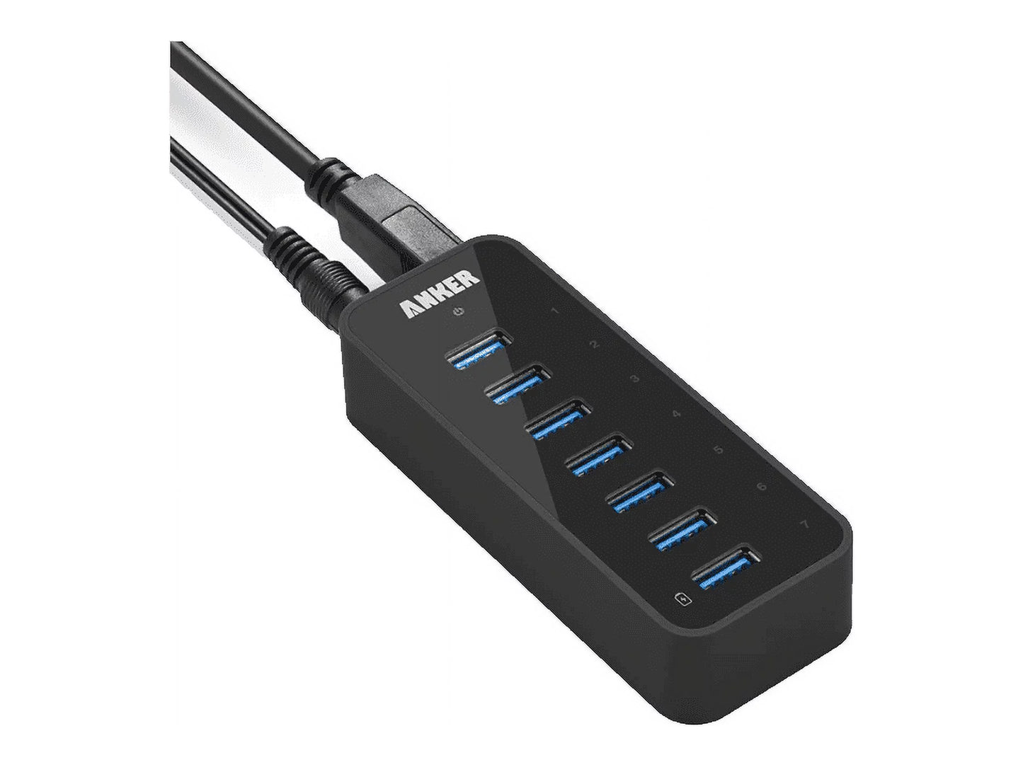 Anker USB 3.0 7-Port Hub with 1 BC 1.2 Charging Port up to 5V 1.5A, 12V 3A Power Adapter Included [VIA VL812-B2 Chipset] Black