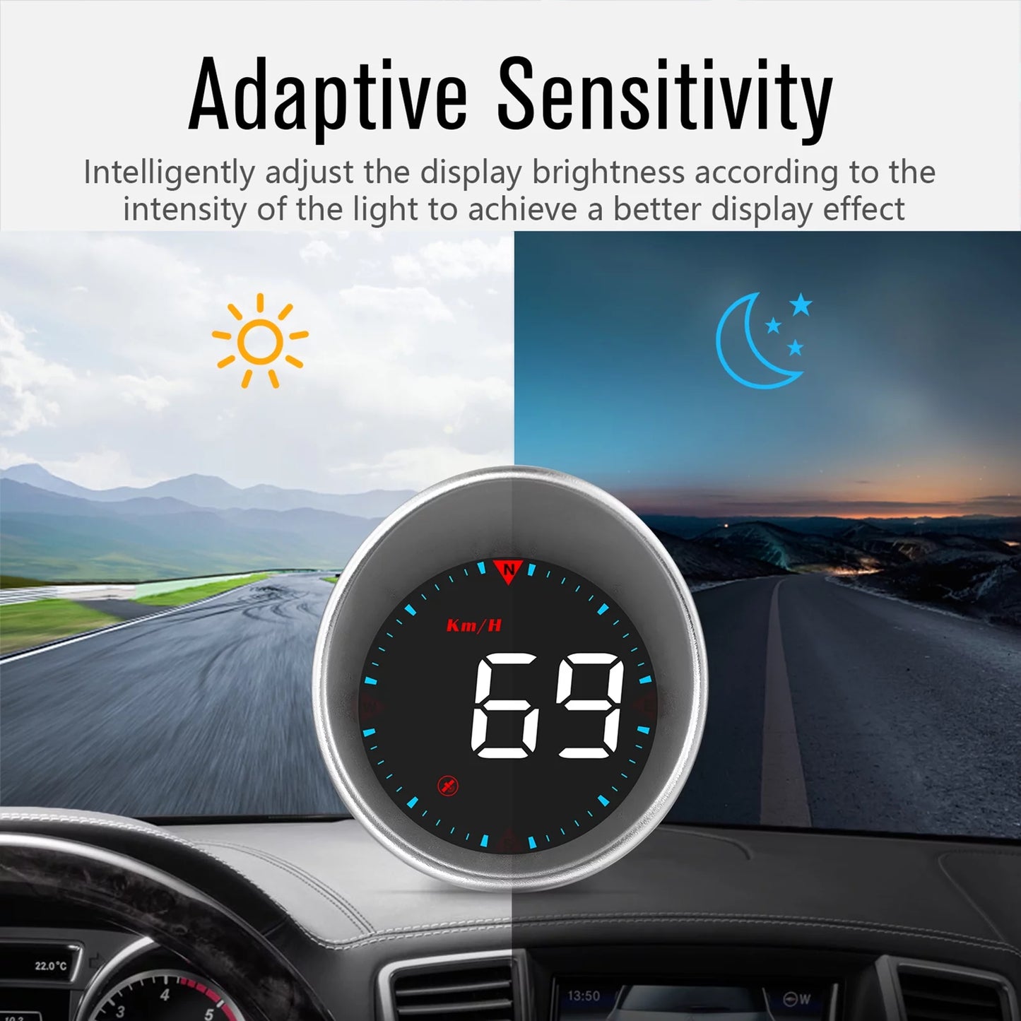 Aibecy Car Car Head-up Display Digital Speedometer Display Driving Mileage, Compass Angle, Overspeed and Fatigue Driving