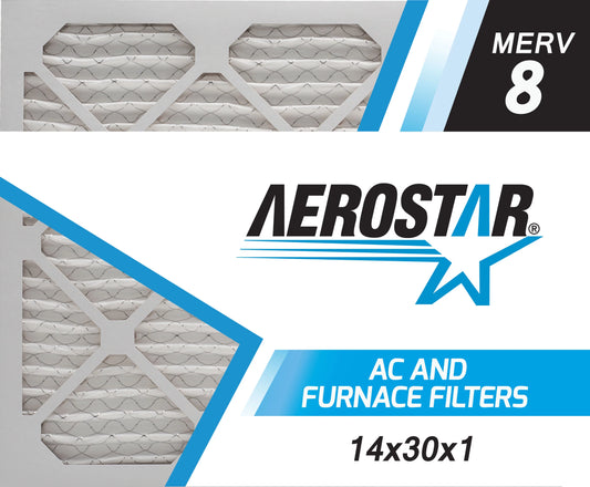 Aerostar 14x30x1 MERV 8, Pleated Air Filter, 14x30x1, Box of 6, Made in the USA