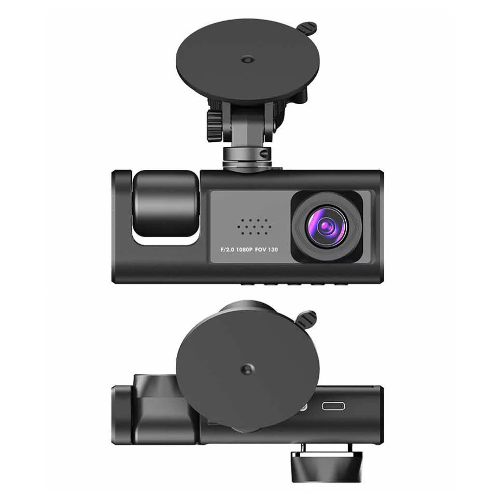 Andoer Multi-Language Dash Cam with Triple Channel System, Front/Rear/Inside Car Cameras, Auto Safety Driving Recorder