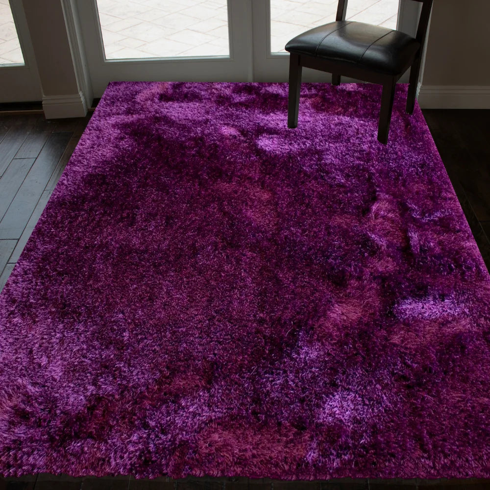 8x10 Purple Shag Area Rug Thick Soft Fluffy Fuzzy Shag Collection Solid 1-inch Thick Carpet