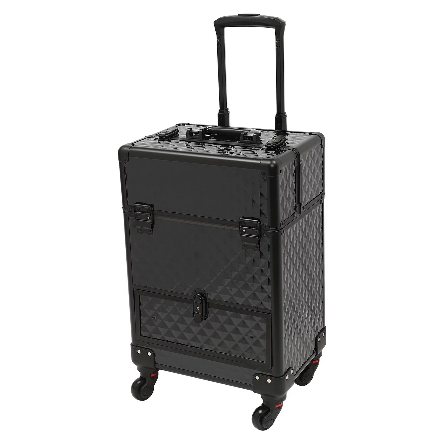 Aiqidi Rolling Makeup Train Case Wheeled Manicure Storage Case Trunk Nail Organizer Luggage Cart Salon Cosmetic Trolley Box Black