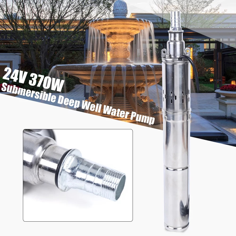 24V 370W Solar Fluid Pump Deep Well Solar Submersible Pump Head Stainless Screw Pump for Pond Farm Irrigation