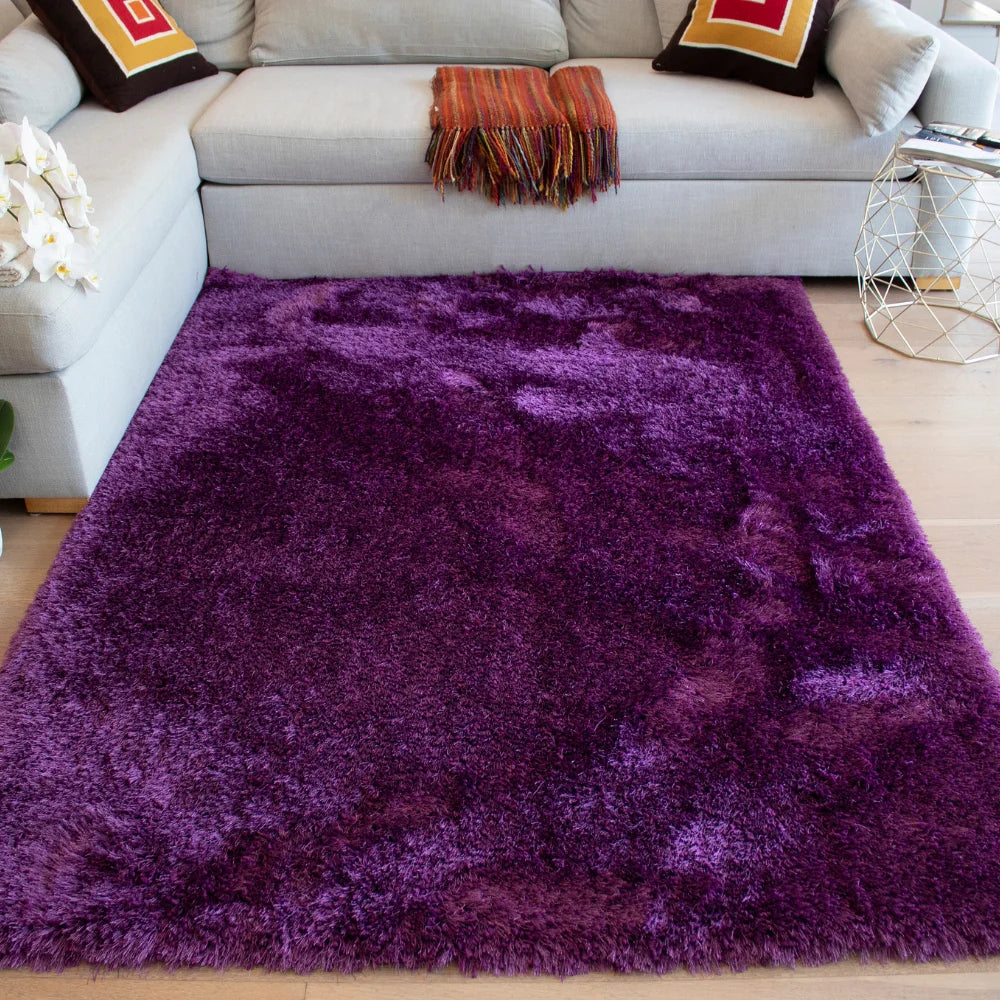 8x10 Purple Shag Area Rug Thick Soft Fluffy Fuzzy Shag Collection Solid 1-inch Thick Carpet