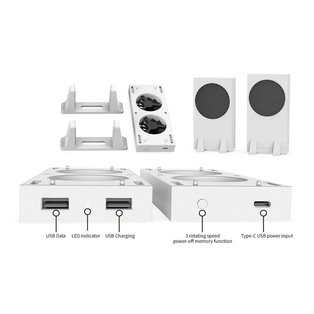 3 in 1 Functions Vertical Stand Holder External Cooler 2 USB Ports Fans 3 Speeds 3.54 x 9.53 x 1.18 inches for Xbox Series S Console