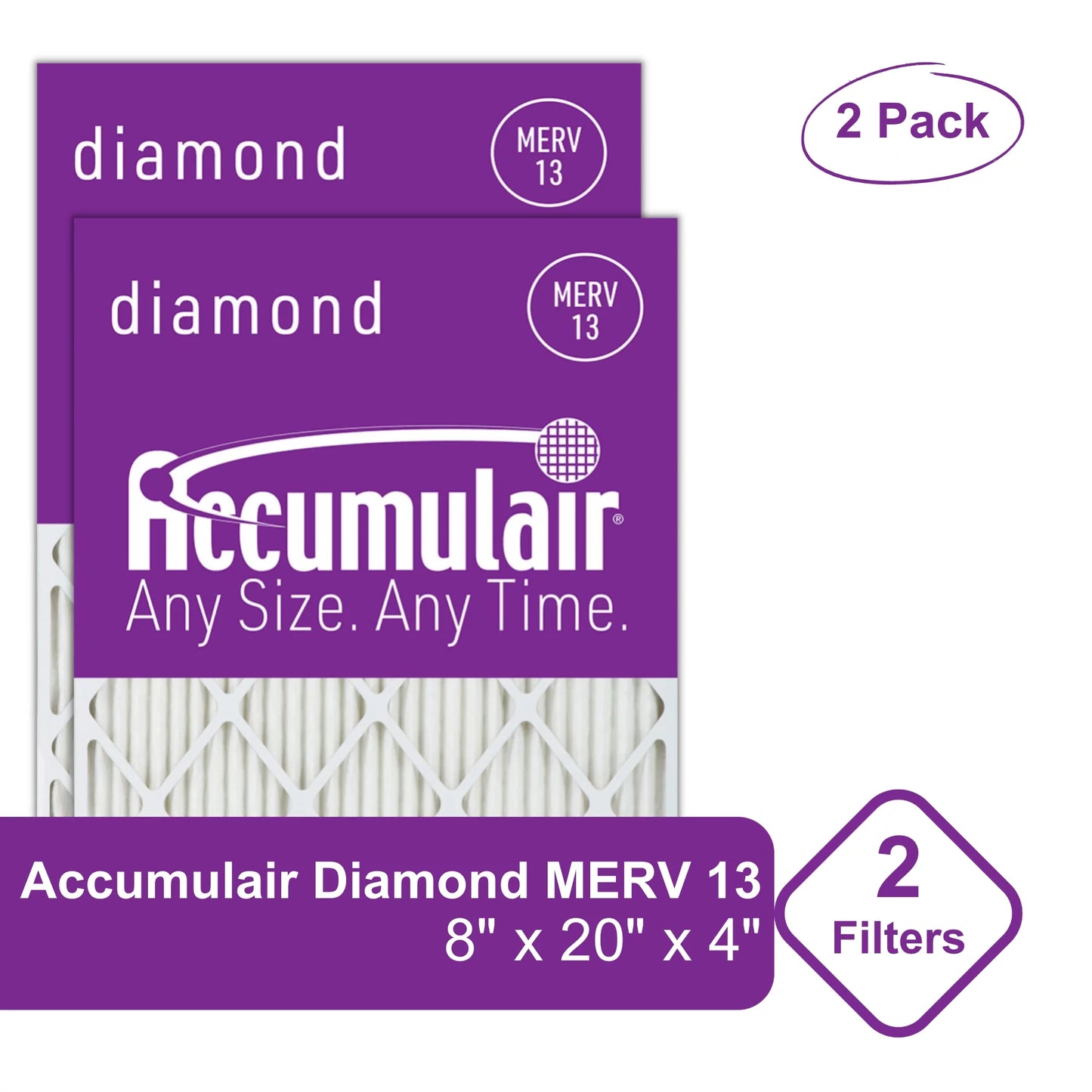 Accumulair Diamond 8x20x4 MERV 13 Air/Furnace Filters (2 pack)