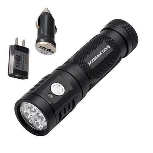 Acebeam EC65 Nichia 219C Type-C USB Rechargeable Flashlight -2200 Lumens w/Eco-Sensa USB Cord +Wall and Car Adapters