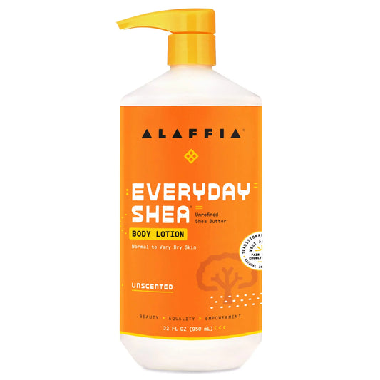 Alaffia Everyday Shea Body Lotion - Normal To Very Dry Skin, Moisturizing Support For Hydrated, Soft, And Supple Skin With Shea Butter And Lemongrass, Fair Trade, Unscented, 32 Fl Oz.