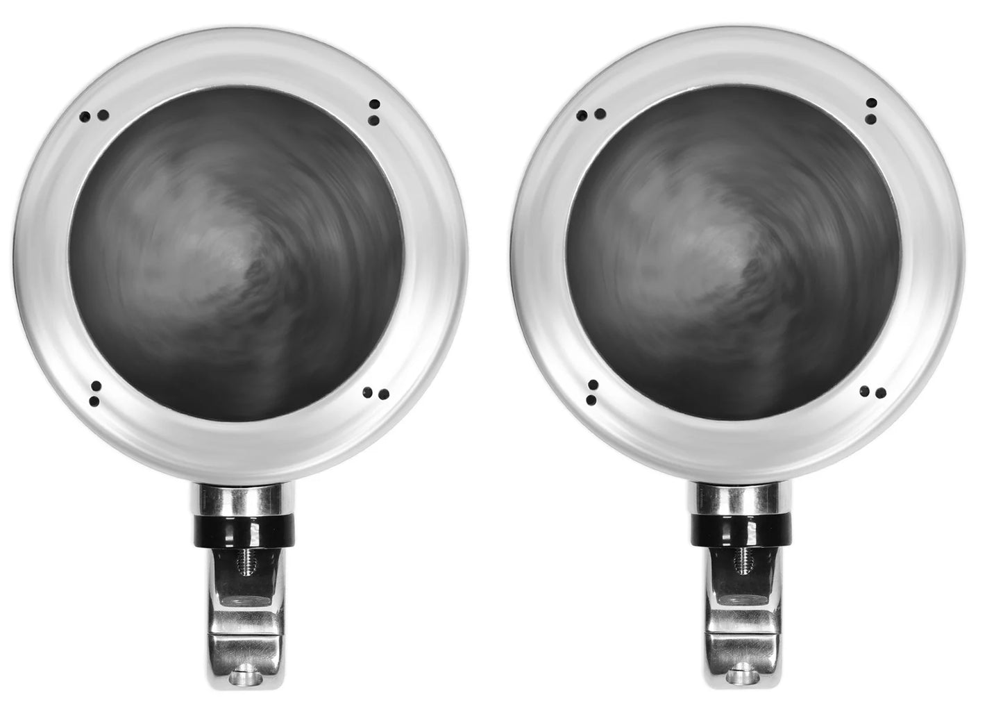 (2) Rockville MAC40B 4" Chrome Swivel Aluminum Motorcycle Handlebar Speaker Pods