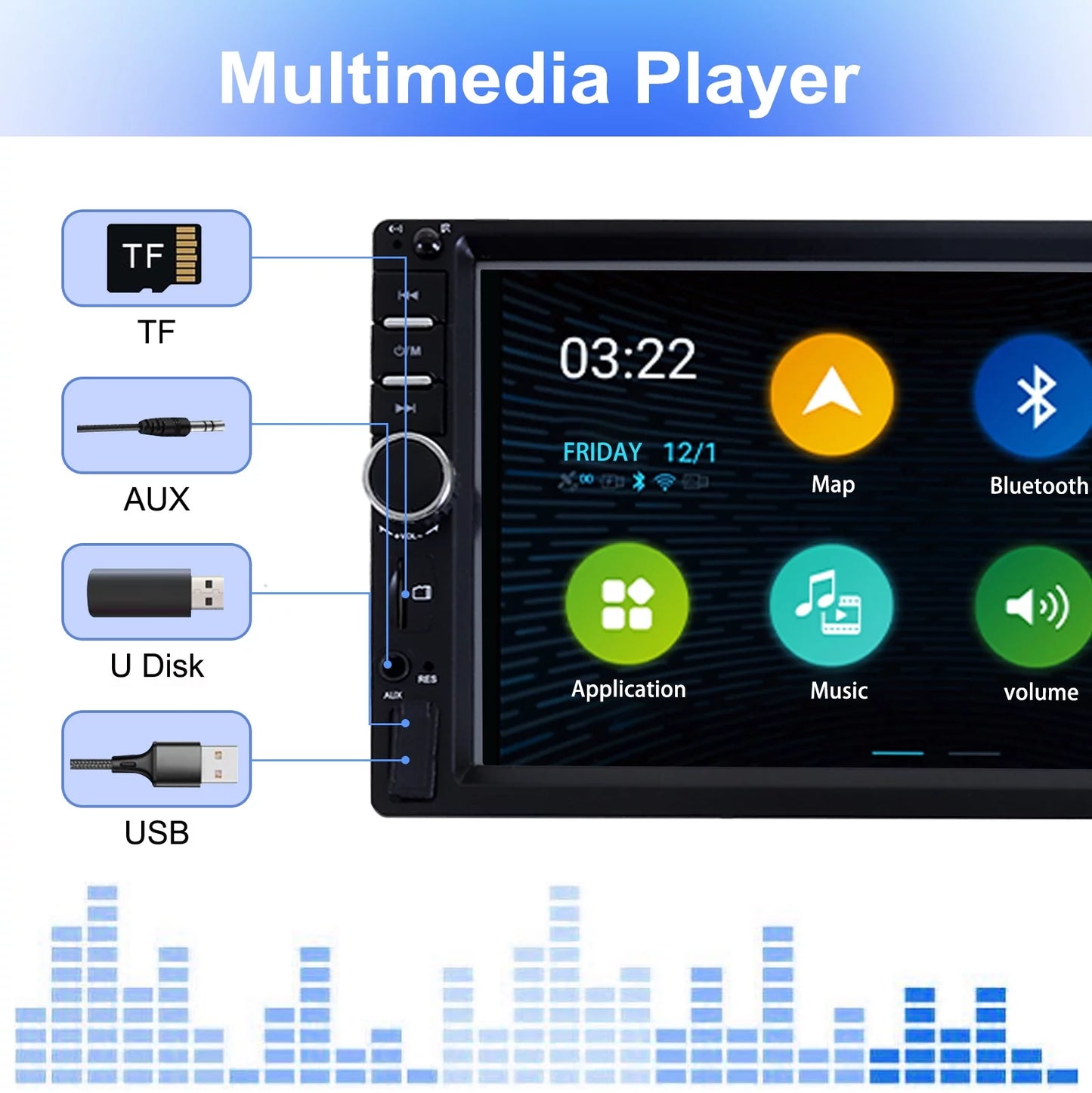 7" Car Stereo Double Din Bluetooth Car Radio Touch Display Car Radio Audio Receiver Radio with Backup Camera - Support Mirror Link/USB/SD/AUX, Hands Free Calling