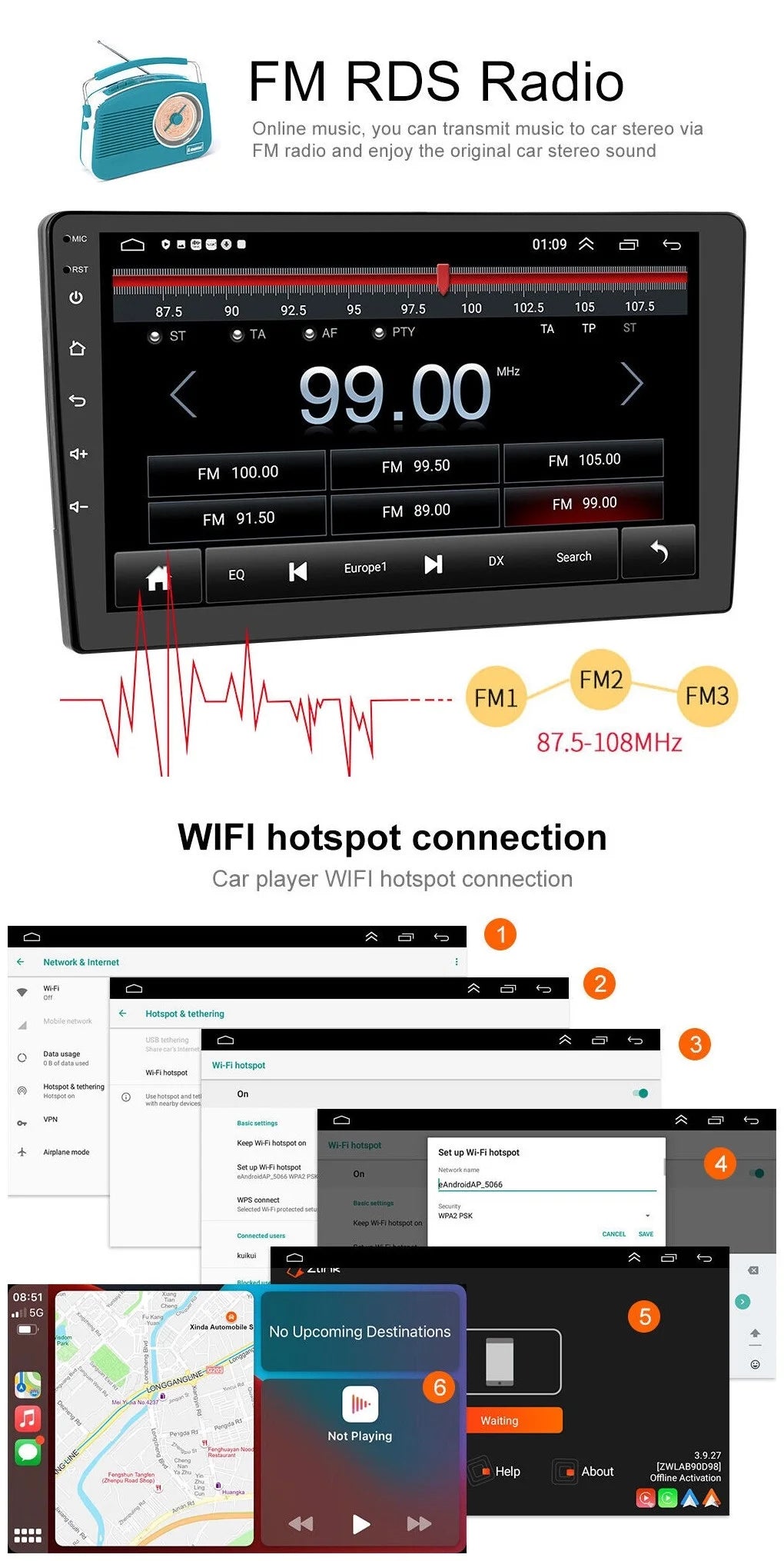 10.1" Touch Display Android 12 GPS Navigation Bluetooth Double 2 Din Car Stereo Radio Head Unit 2+32GB Carplay For 2003 2004 2005 2006 2007 Honda Accord