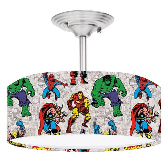 888 Cool Fans DR-0001102 Avengers Marvel Super Hero 2-Light Brushed Nickel Drum Style LED Lamp Fixture