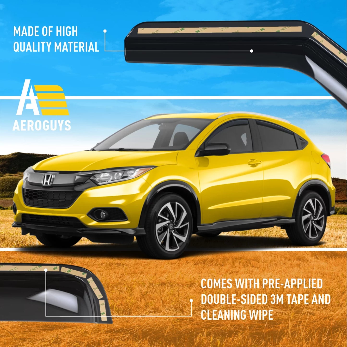 AEROGUYS In-Channel Window Deflectors Extra Tough Window Visors Rain Guards Fit for Honda HR-V 2016-2022, Sun Visors, Wind Vent Visors, Car Accessories - 4 pcs. AG0157