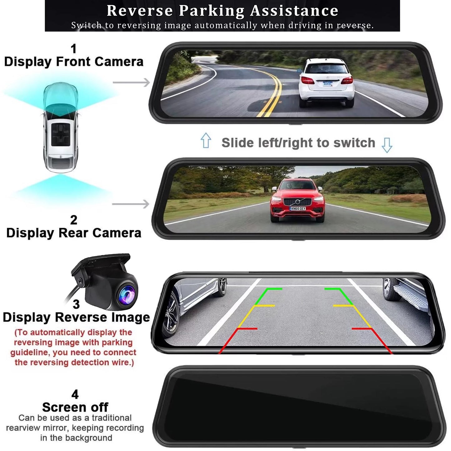 10" Touch Display Mirror Dash Camera, 1080P Dual Dash Cam Kit Front and Rear View, Backup Camera for Cars, Super Night Vision, Motion Detection,Reversing Assistance, Loop Recording