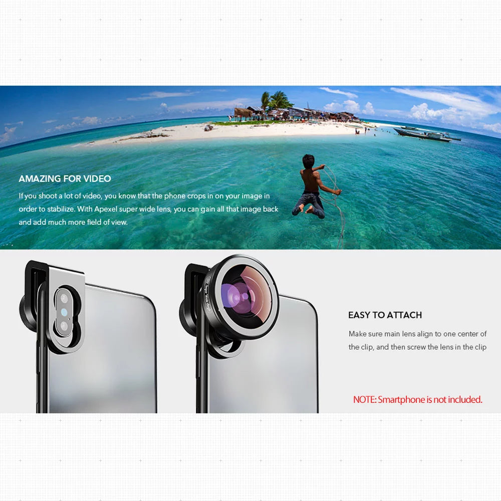 APEXEL APL HD5SW 170° Super Wide Angle Lens for Dual Lens / Single Lens Smartphone for Pixel Galaxy Smartphones