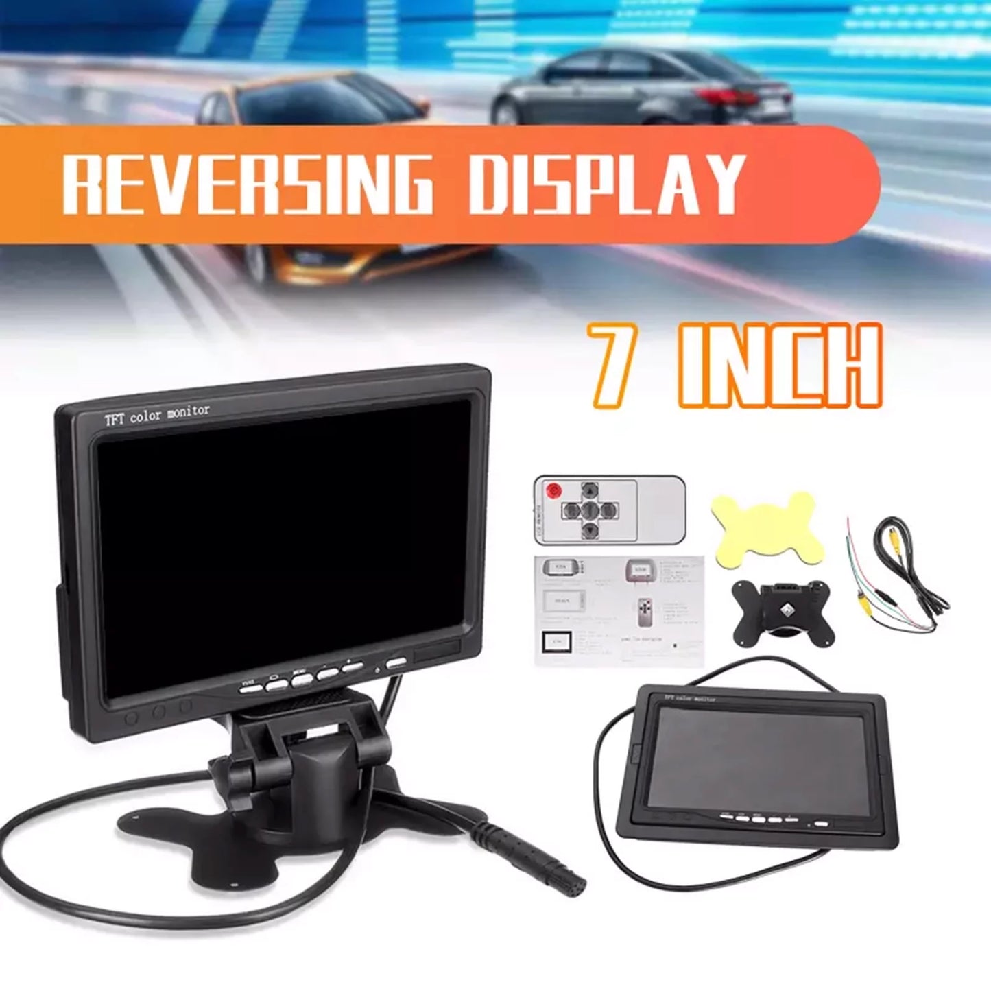 Aibecy 7 Inch HD Monitor Display Monitor TFT Car Monitor Monitor HD 1024x600 Display AV Input Built-in Speaker For Trucks Bus RV Trailer Reverse Rear View Backup Camera