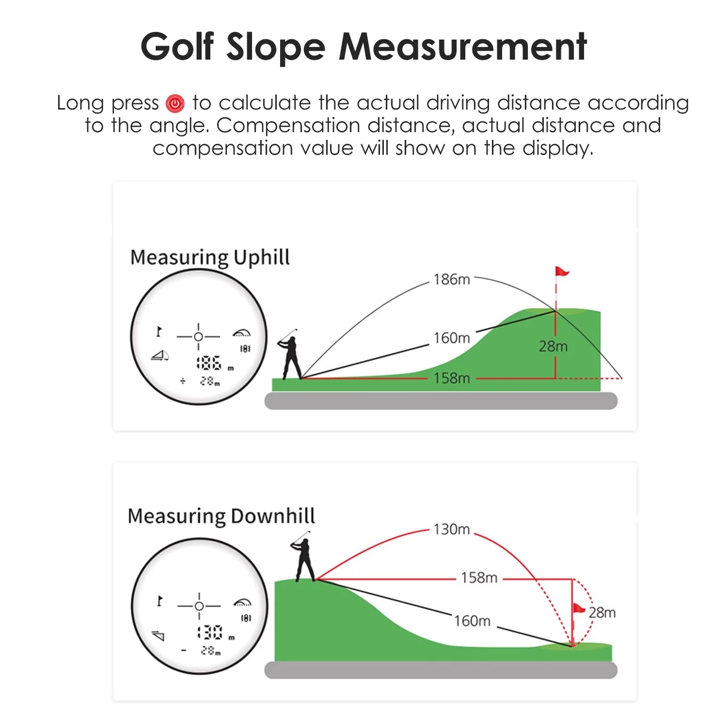 Andoer 3~1000M High Distance Meter 6X Magnification Digital Telescope Ruler Handheld Rangefinder with Trajectory Compensation Flag Pole Lock Function