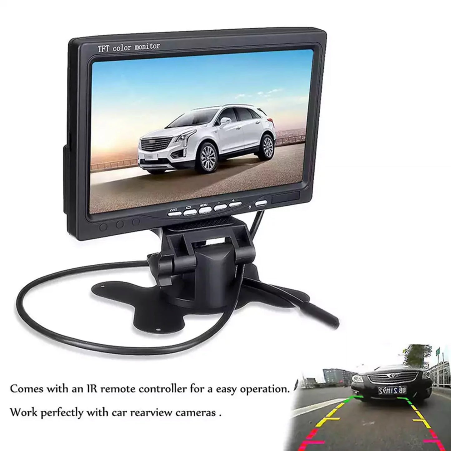 Aibecy 7 Inch HD Monitor Display Monitor TFT Car Monitor Monitor HD 1024x600 Display AV Input Built-in Speaker For Trucks Bus RV Trailer Reverse Rear View Backup Camera