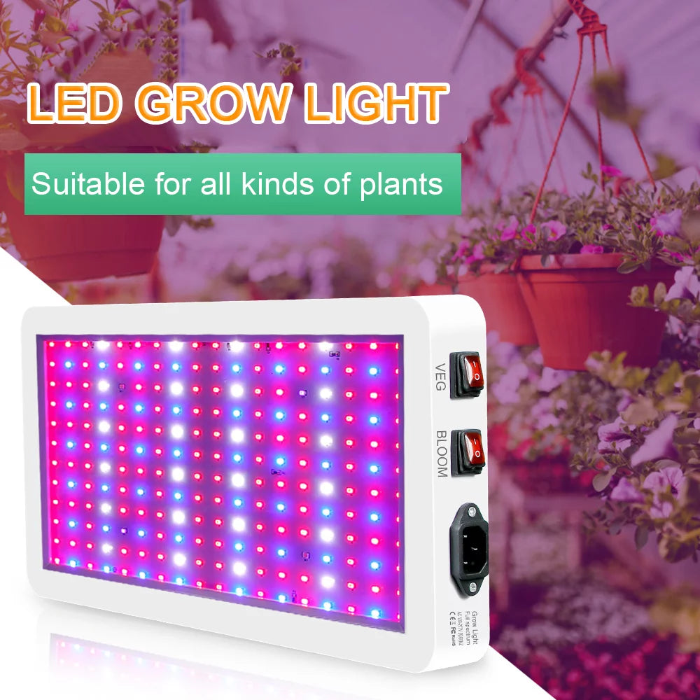 Aibecy Dual Switch LED Grow Light 2000W for Indoor Plants Full Spectrum IP65 Liquid Ideal for Seedlings Flowers Greenhouse