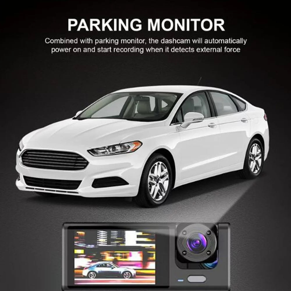 ALLTIMES 1080HD Car Dash Cam Recorder, 3 in 1 Cameras Front Interior Rear 2" HD IPS Display Display G-Sensor, Motion Detection, Loop Recording, with Car Charger and Video Cable