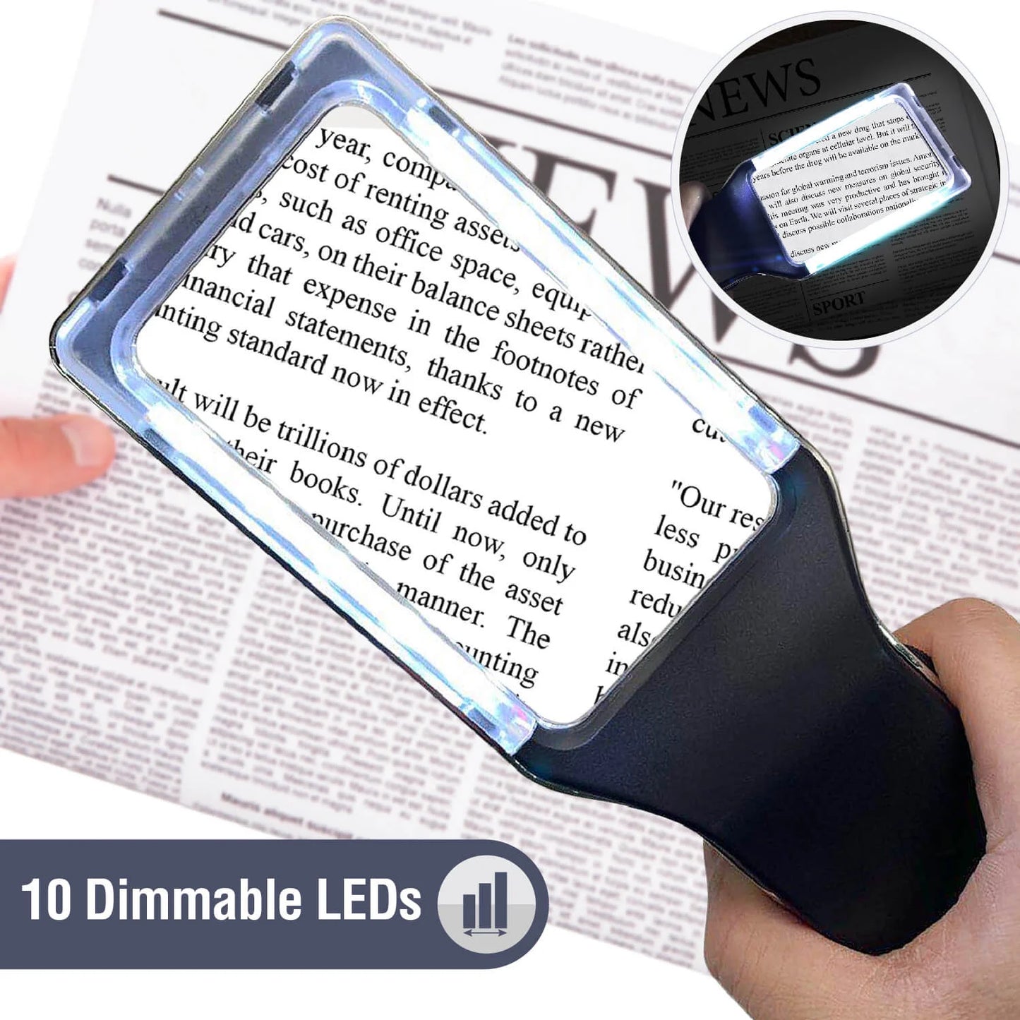 4X Large Magnifying Glass with [10 Anti-Glare & Fully Dimmable LEDs]-Evenly Lit Viewing Area-The Best Lighted Magnifier for Reading Small Fonts, Low Vision Seniors, Macular Degeneration