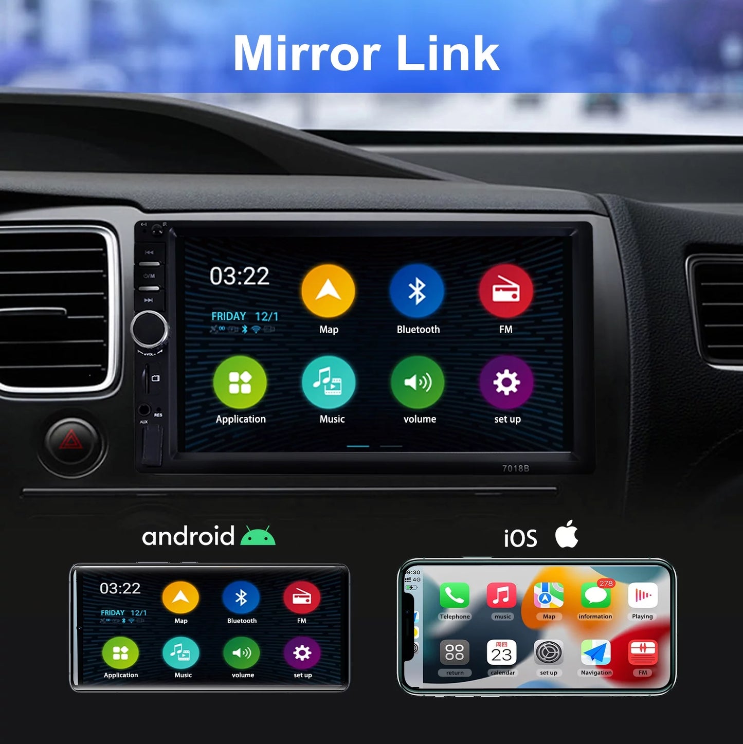 7" Car Stereo Double Din Bluetooth Car Radio Touch Display Car Radio Audio Receiver Radio with Backup Camera - Support Mirror Link/USB/SD/AUX, Hands Free Calling