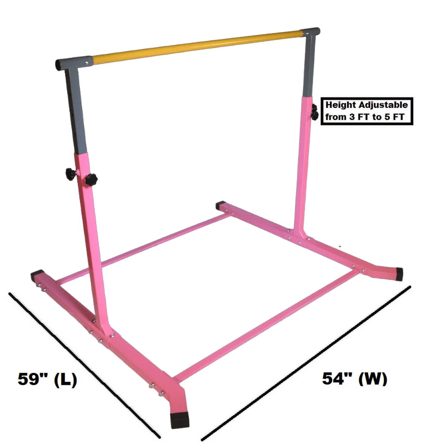 5 Star-TD Gymnastic Kip Bar Expandable 3 FT to 5 FT for Kids Gymnastics Junior Training, Height Adjustable Horizontal Bar Heavy Duty Strong Curved Legs Home Gym Gymnastics Training Equipment (Pink)