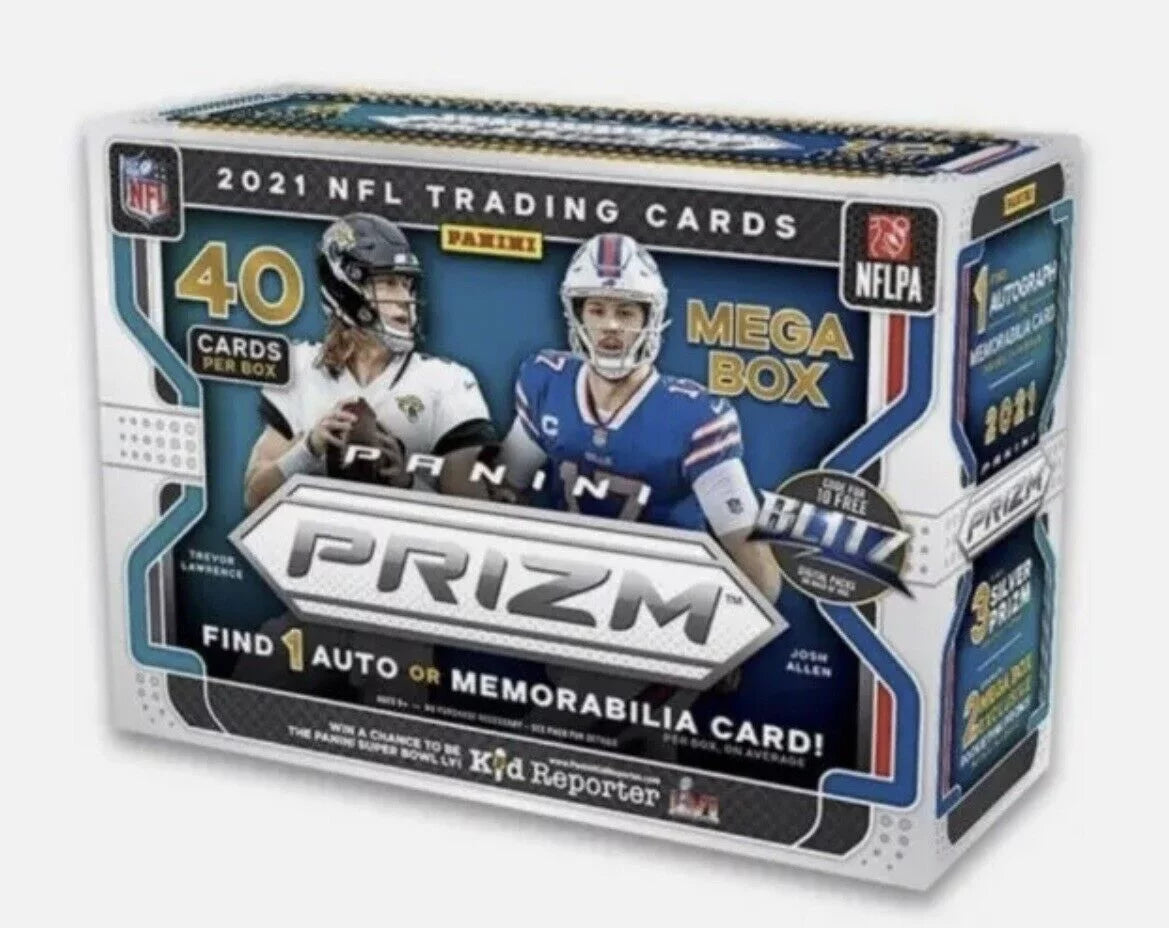 2021 Panini Prizm NFL Football MEGA Box (40 cards/bx incl. ONE Memorabilia or Autograph card)