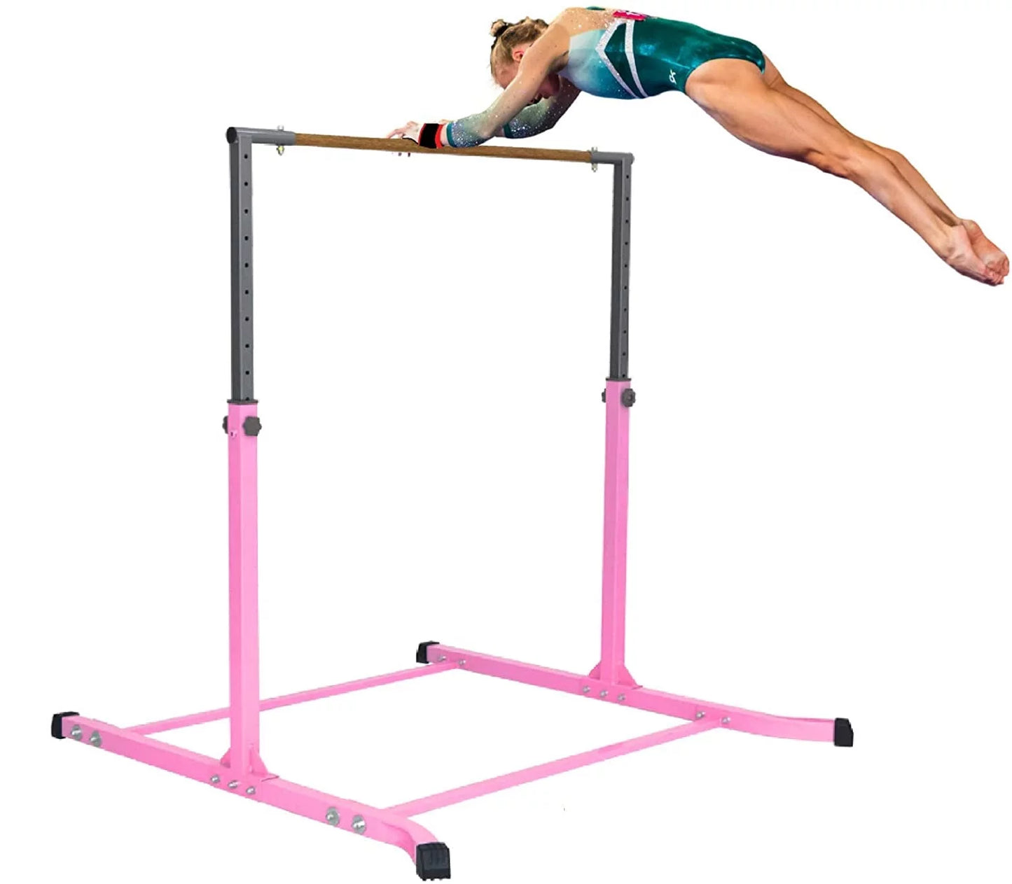 5 Star-TD Gymnastic Kip Bar Expandable 3 FT to 5 FT for Kids Gymnastics Junior Training, Height Adjustable Horizontal Bar Heavy Duty Strong Curved Legs Home Gym Gymnastics Training Equipment (Pink)